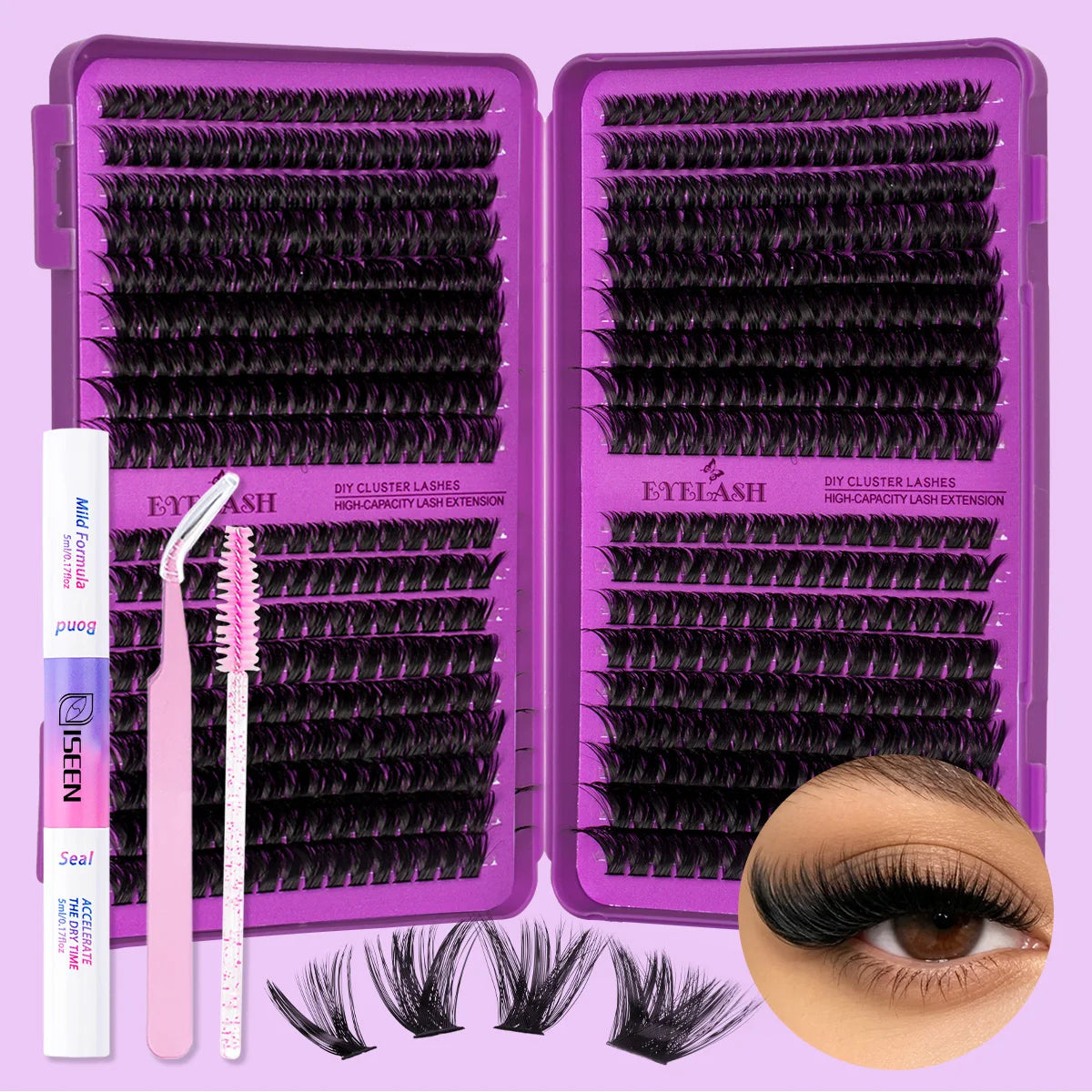 Lash Clusters Kit/ with Lash Bond And Seal And Eyelash Tweezers